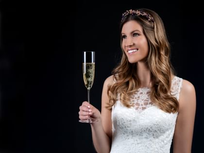 bride with champagne glass